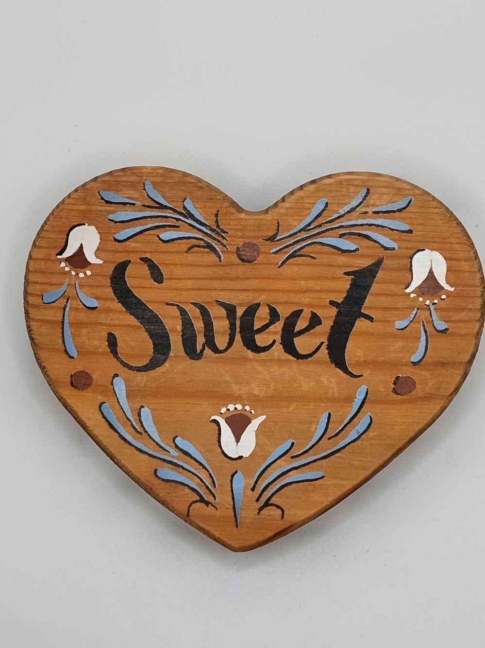 Hand-Painted Wooden Heart & Home Wall Decor in Brown Blue Burgundy - Picture 3 of 7